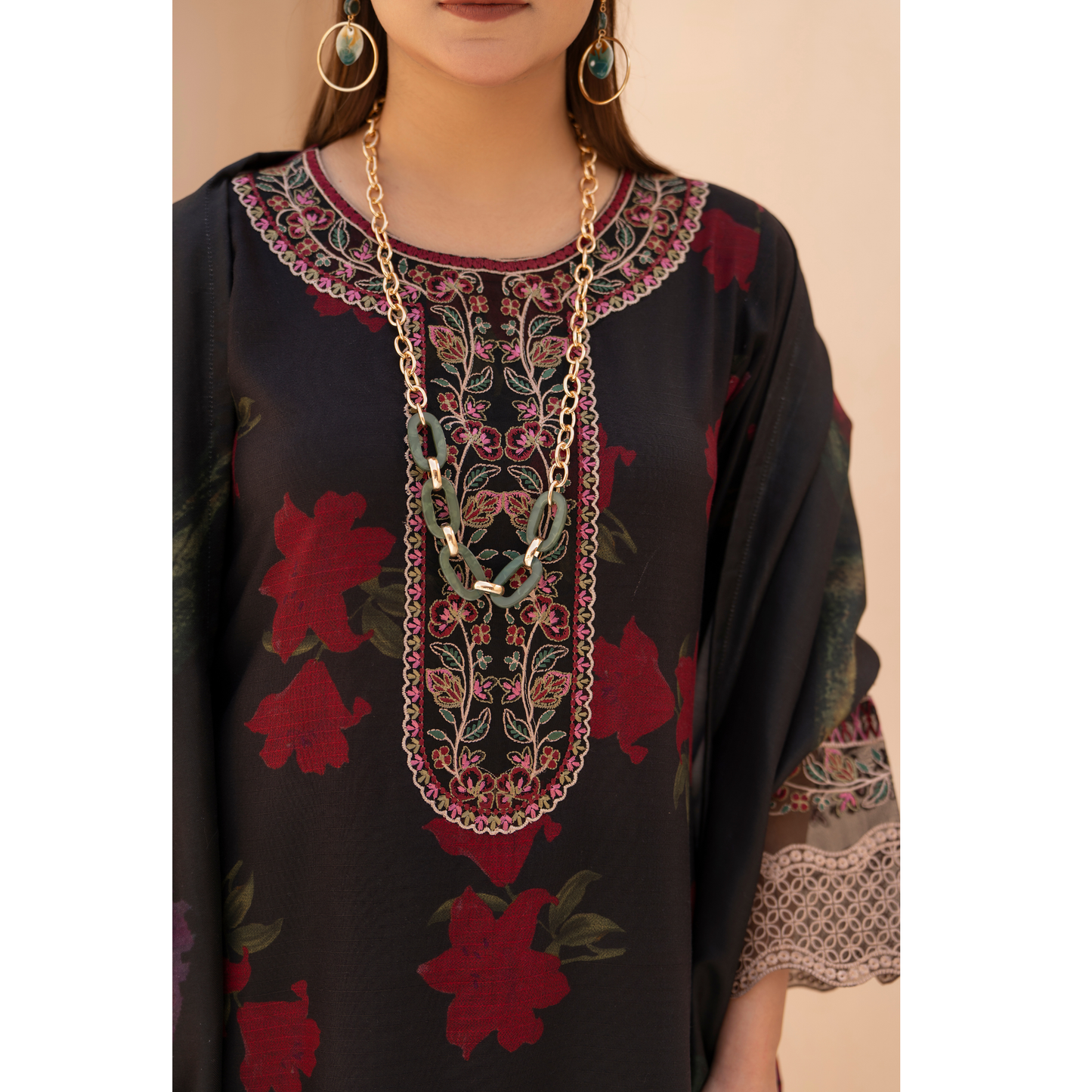 RA-24 Embroidered Printed Dhanak dress with Wool Shawl  by Raniya.h