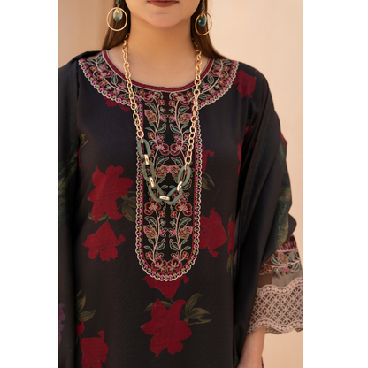 RA-24 Embroidered Printed Dhanak dress with Wool Shawl  by Raniya.h