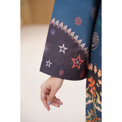 UA-157 Printed Slub Khaddar Kaftan Co-Ord Set | Winter 2 Piece Outfit