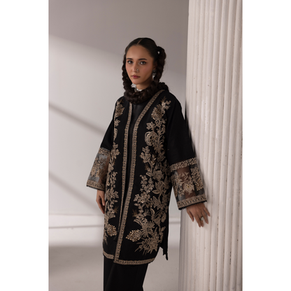 UMS-52 Maria.B inspired Embroidered Khaddar Jacket style dress with chiffon Duppatta by Simrans