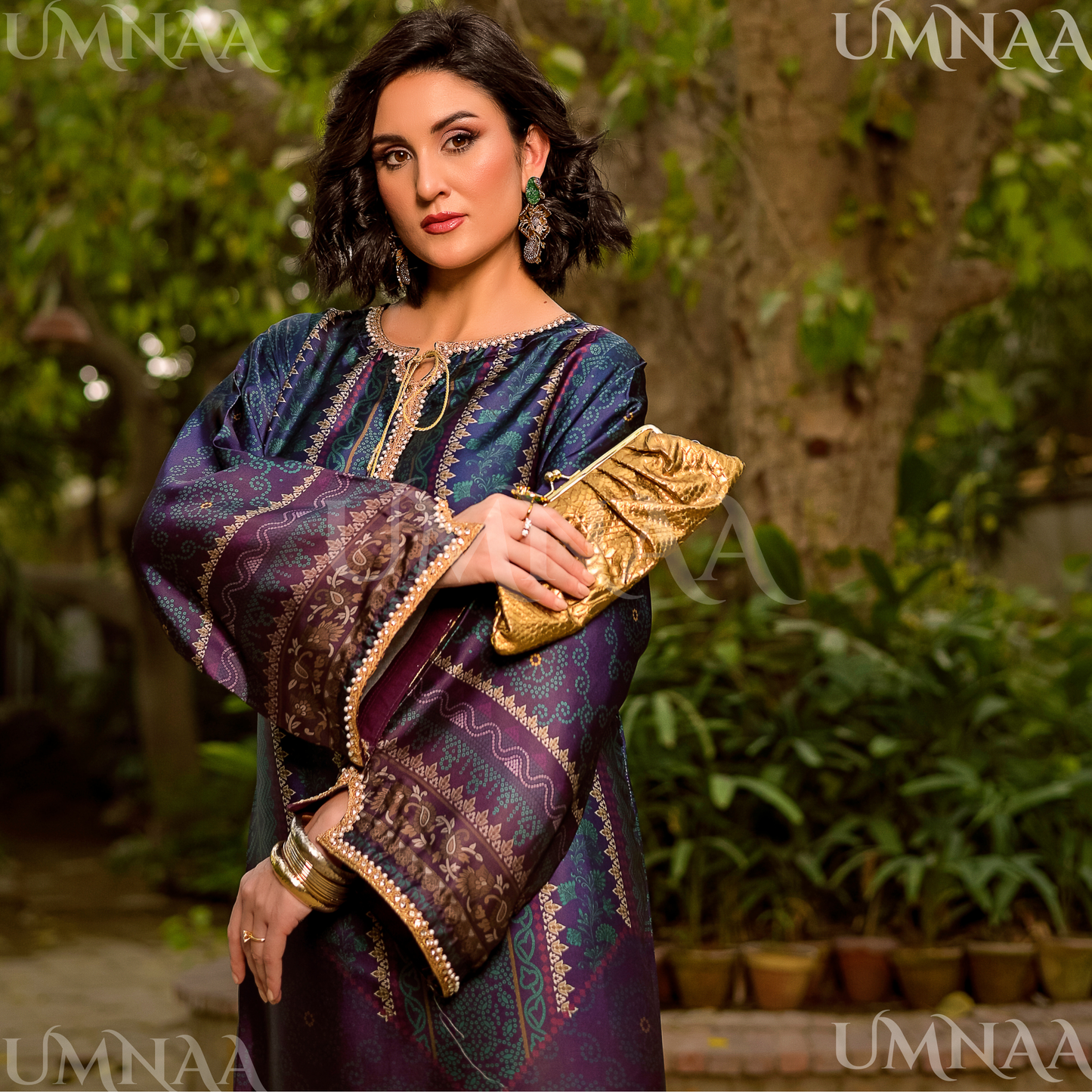UA-160 Printed Silk kaftan Style long Maxi 1 PC  | Ready to wear | Umnaa