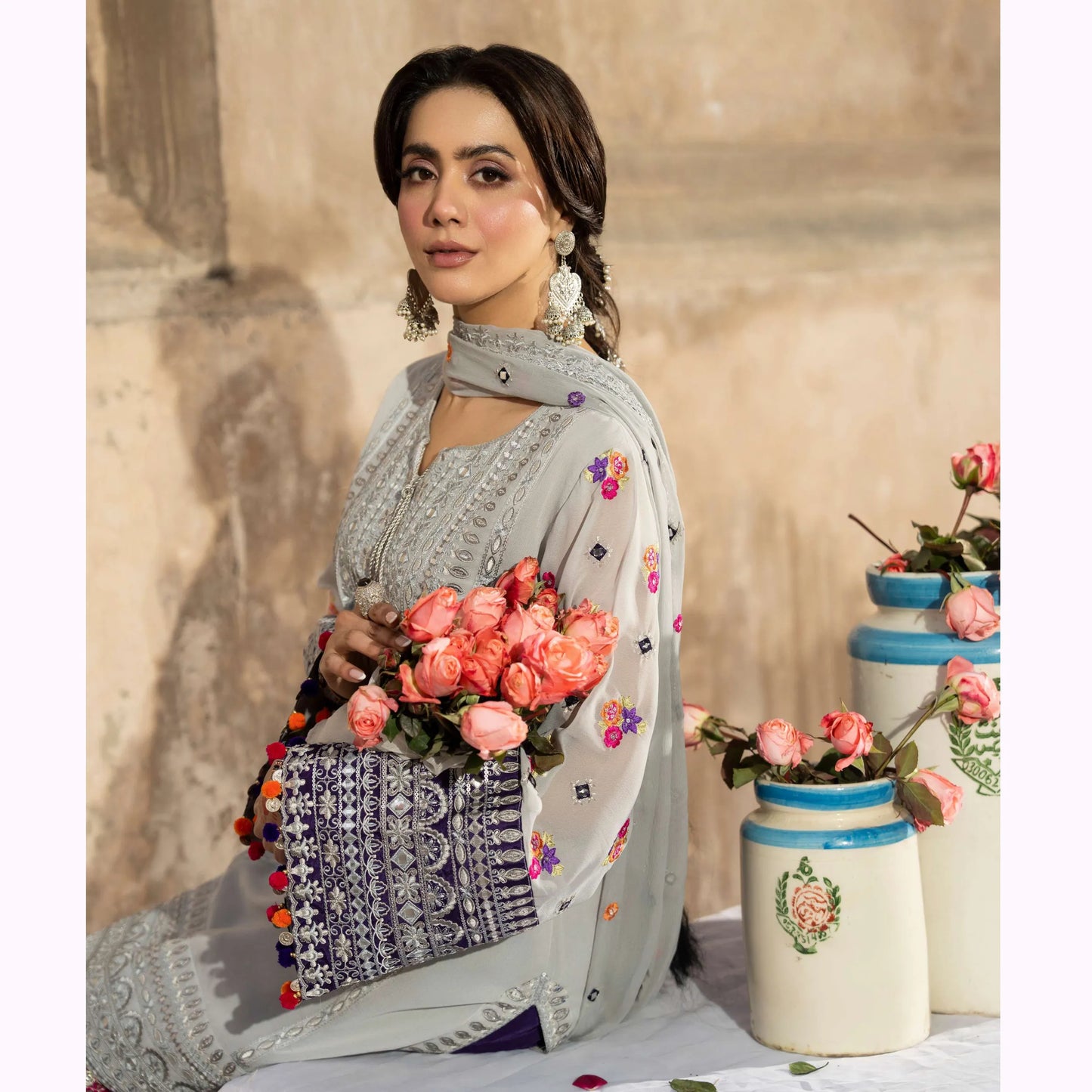 F-526 "Saj Dhaj" Embroidered Georgette Collection by Karma Collection