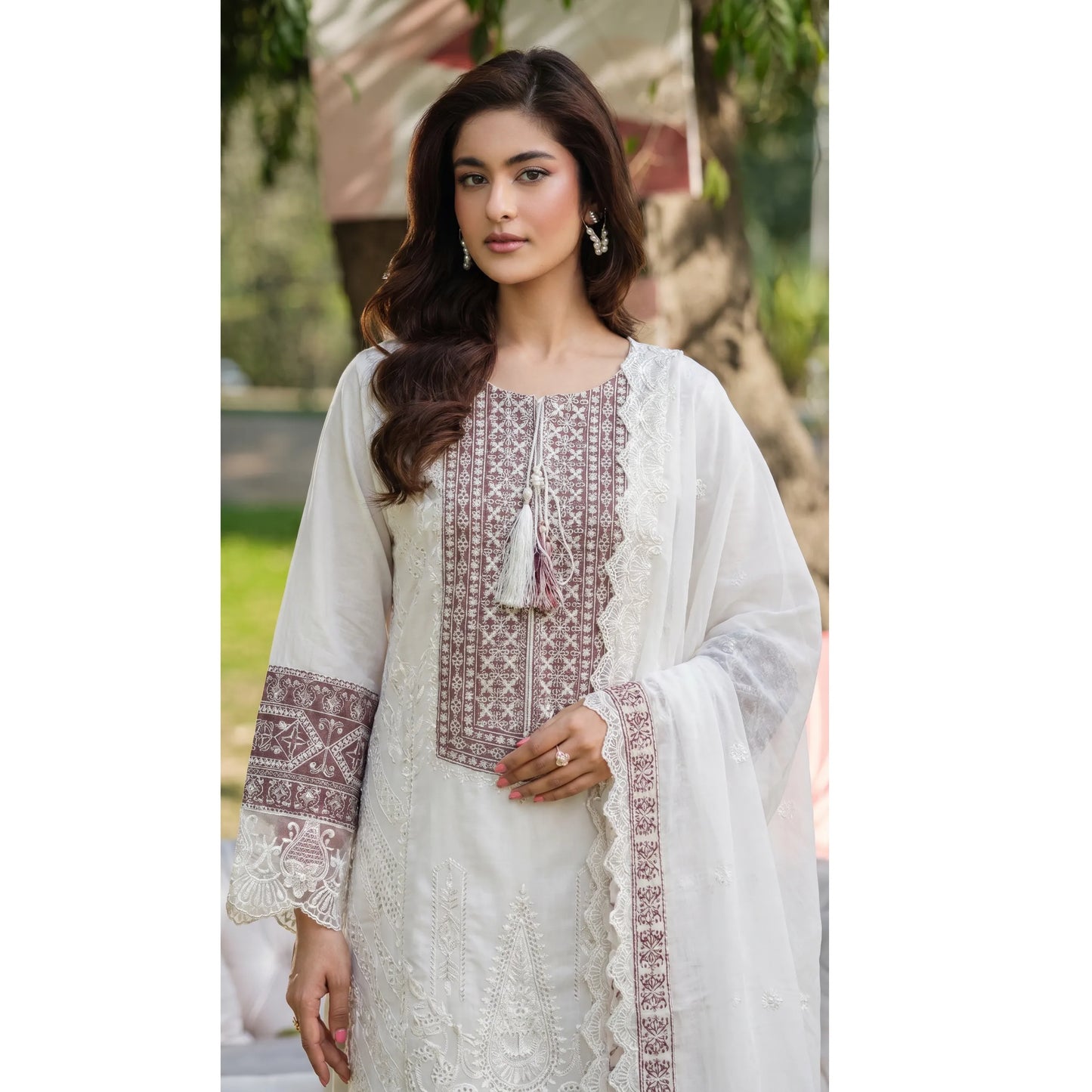 UB-02 3 Pc Embroidered Linen Dress With Embroidered Chiffon Dupatta  By UB