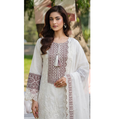 UB-02 3 Pc Embroidered Linen Dress With Embroidered Chiffon Dupatta  By UB