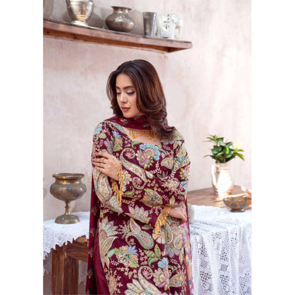UA-225 Trendy Indian Armani Silk 3 Piece Suit by Umnaa | Embroidered Kameez with Shamoos Silk Shararah & Apple Silk Dupatta | Festive & Party Wear
