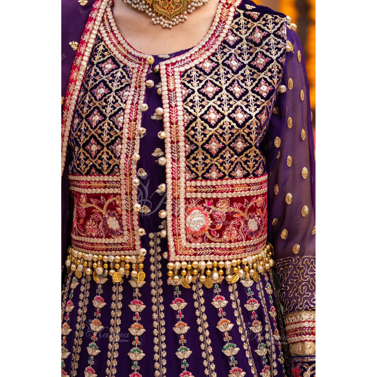Luxury Embroidered  chiffon long Maxi with velvet jacket | Wedding Collection | karma Collection | UMKC01401
