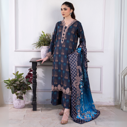 3 Pc Embroidered Printed Dress with Dhanak Wool Shawl | Winter Collection | Raniya.h | UMRAH0503