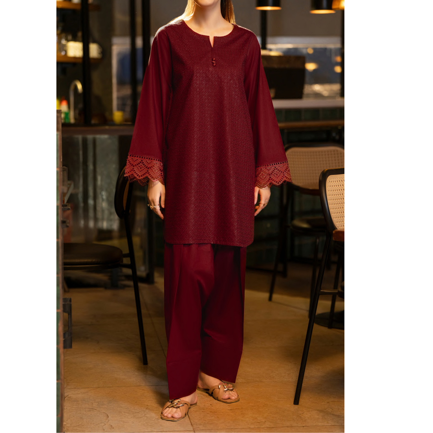 UCA-18 2 Pc Casual Cotton Farshi Shalwar Chikenkari Co-Ords Set | Ready to Wear | Casuallite