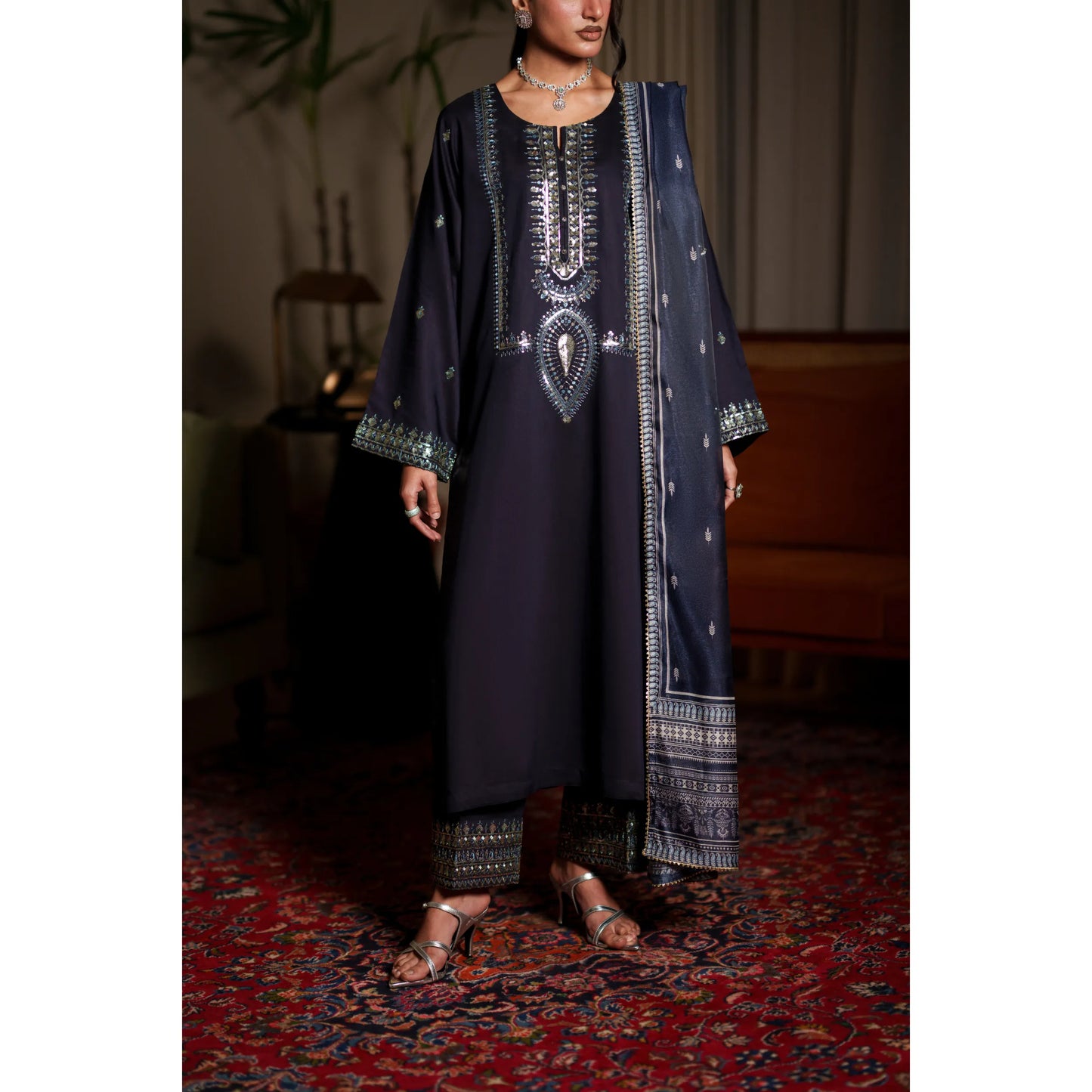 UCA-37 EALA Festive Embroidered Viscose Dress with Printed Silk Dupatta | Women’s Festive Wear Pakistani Designer Outfit by Casuallite