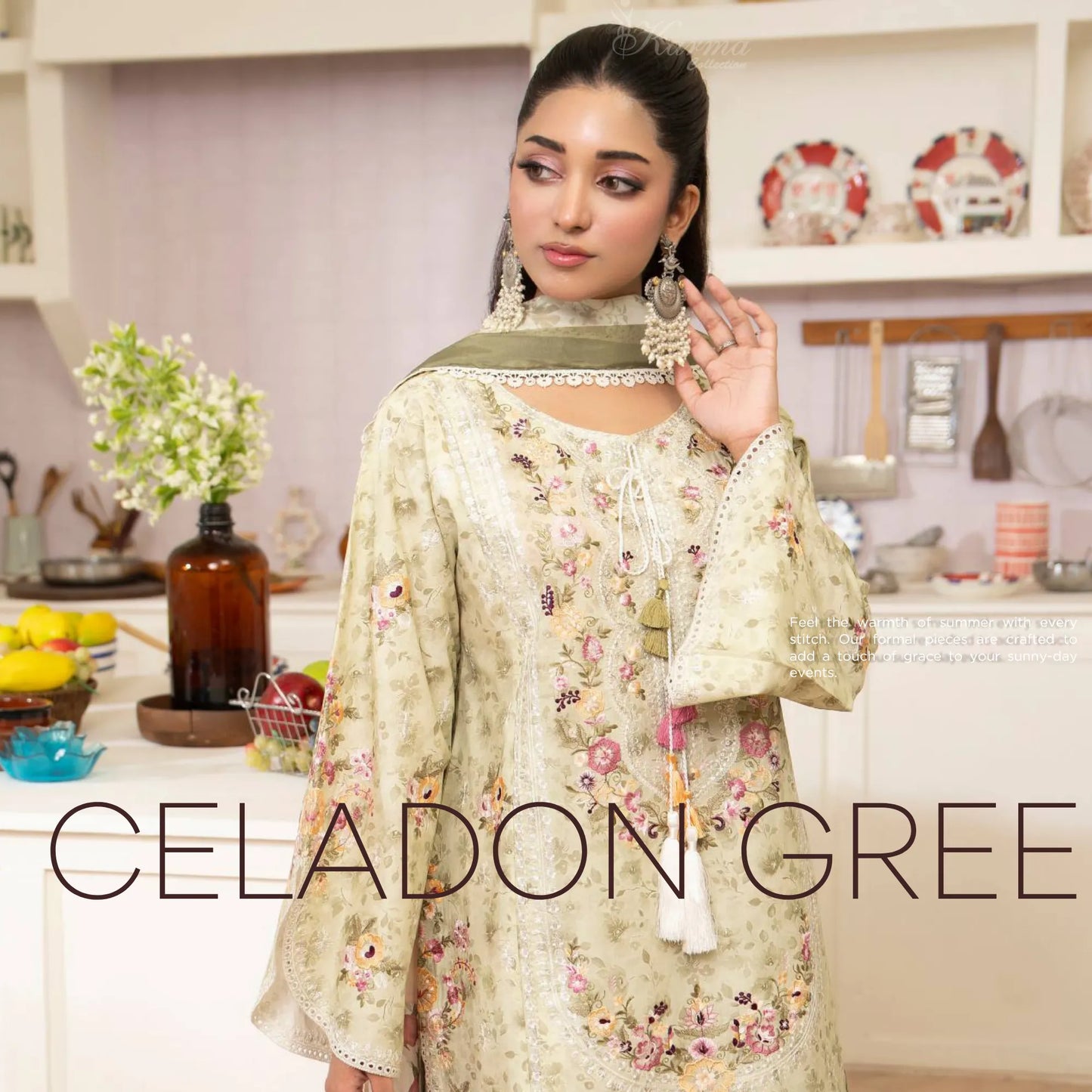 "Gulmahar" Embroidered Lawn Farshi Shalwar Collection by karma Collection