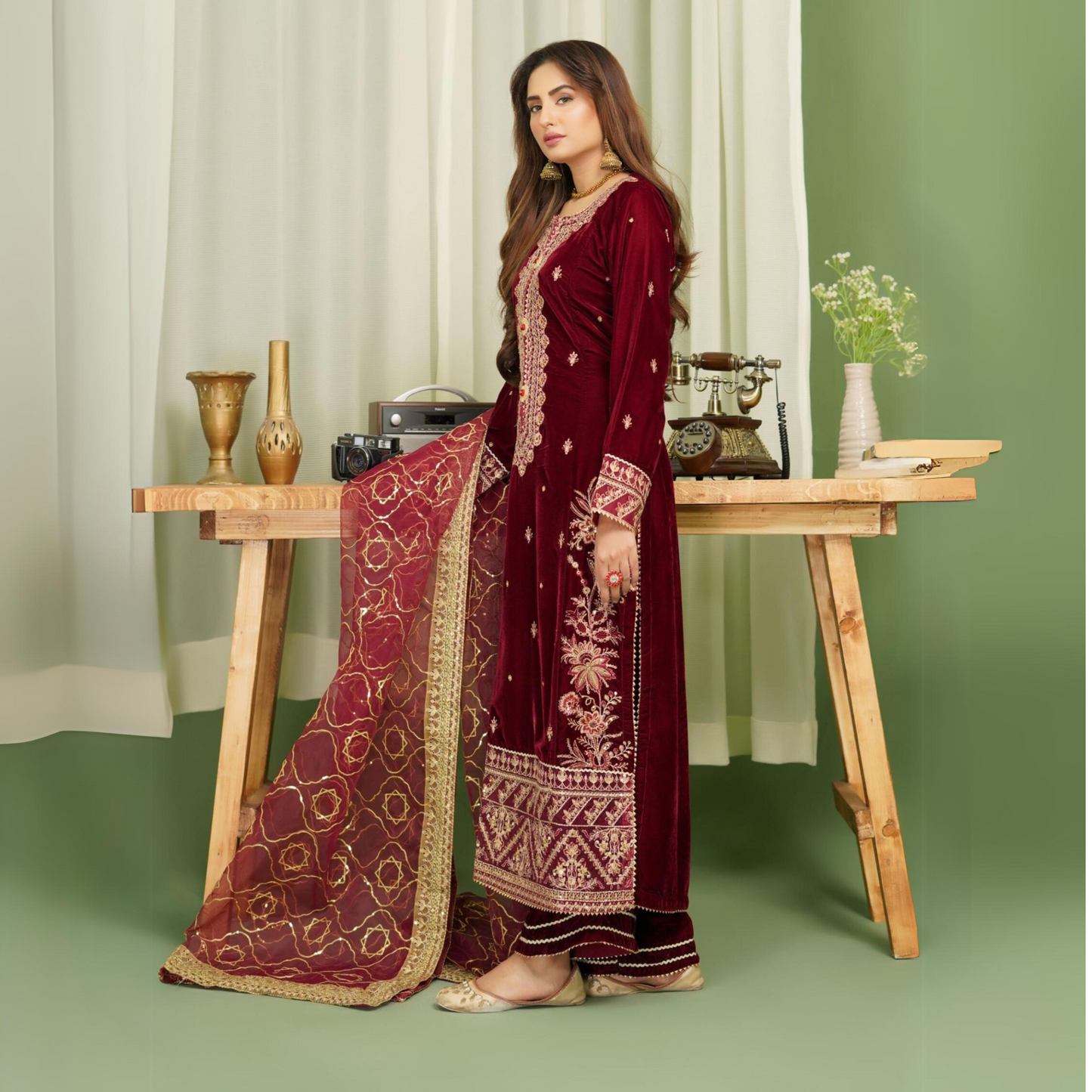 (Maroon) Luxury Velvet Ready to Wear Embroidered Collection by Simrans