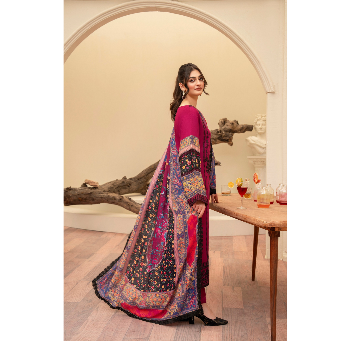 (Rose Red) 3 Pc Ready to Wear Embroidered Printed Collection | Karma Collection | UMKC0803