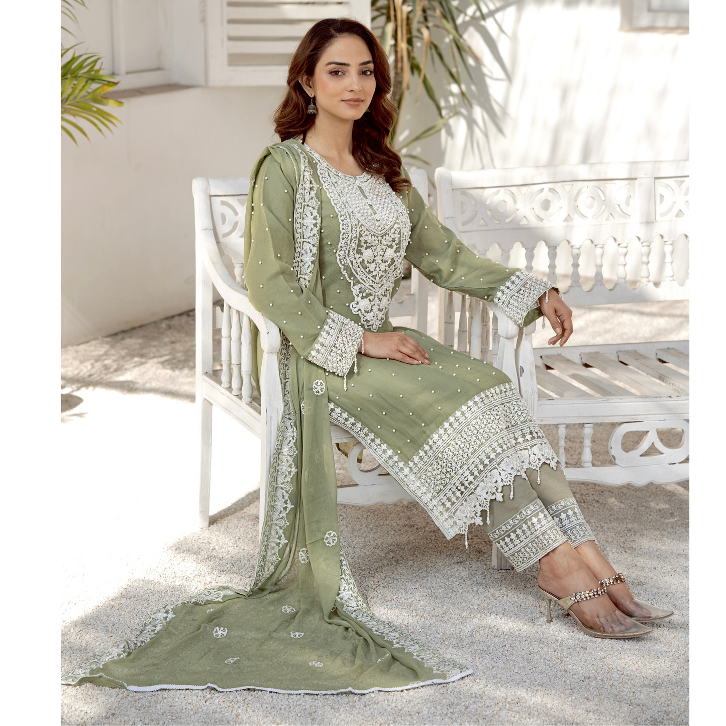 UMRZ-40 Luxury Handwork Embroidered Dress with Chiffon Dupatta 3 Pc |Ready to Wear| Rangz