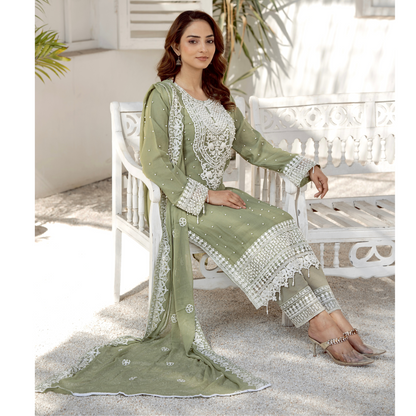 UMRZ-40 Luxury Handwork Embroidered Dress with Chiffon Dupatta 3 Pc |Ready to Wear| Rangz