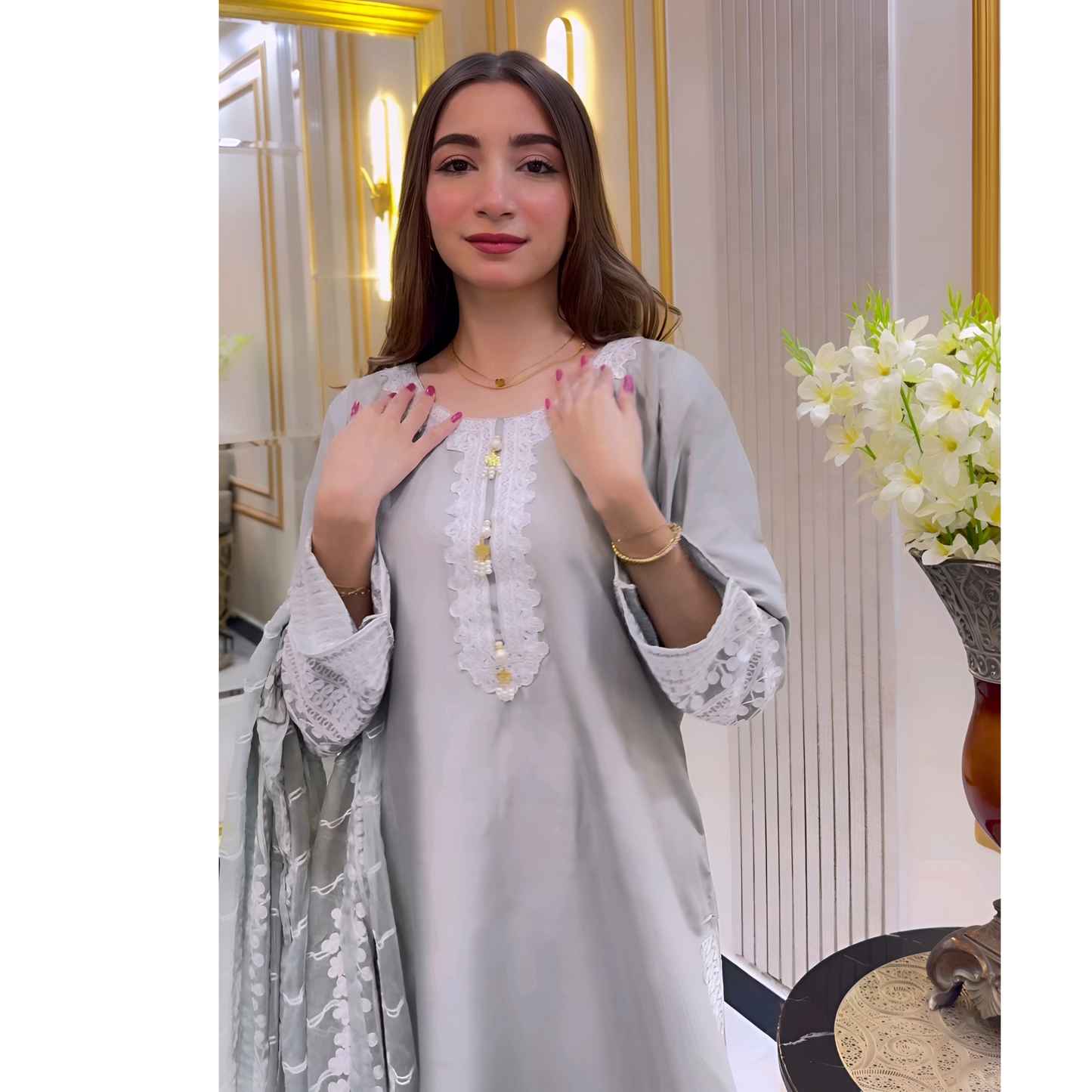 UA-47 Embroidered Linen with Chiffon Duppata Pc Dress | Ready to wear | UMNAA