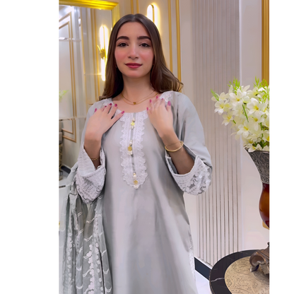 UA-47 Embroidered Linen with Chiffon Duppata Pc Dress | Ready to wear | UMNAA