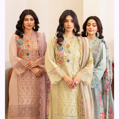 UKC-27 Embroidered Cambric Cotton Ready to Wear 3 Pc - Karma Collection