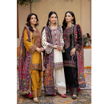 KC-1433 Embroidered Cambric Cotton Farshi Shalwar Kameez Ready to Wear 3 Pc - Karma Collection