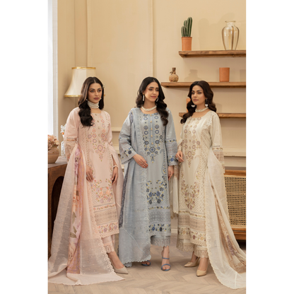 KC-1434 Embroidered Chikenkari Cambric Cotton Dress Ready to Wear 3 Pc - Karma Collection