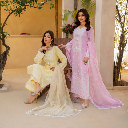 KC-1442 Embroidered Chikankari Cambric Cotton Dress Ready to Wear 3 Pc - Karma Collection