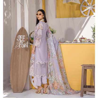 Floral Embroidered Viscose Linen 3 Pc Pakistani Dress | Ready to wear | Traditional Thread