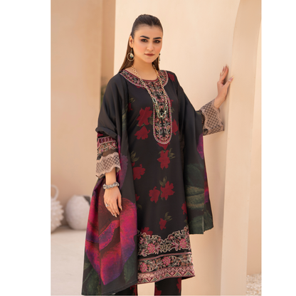 RA-24 Embroidered Printed Dhanak dress with Wool Shawl  by Raniya.h
