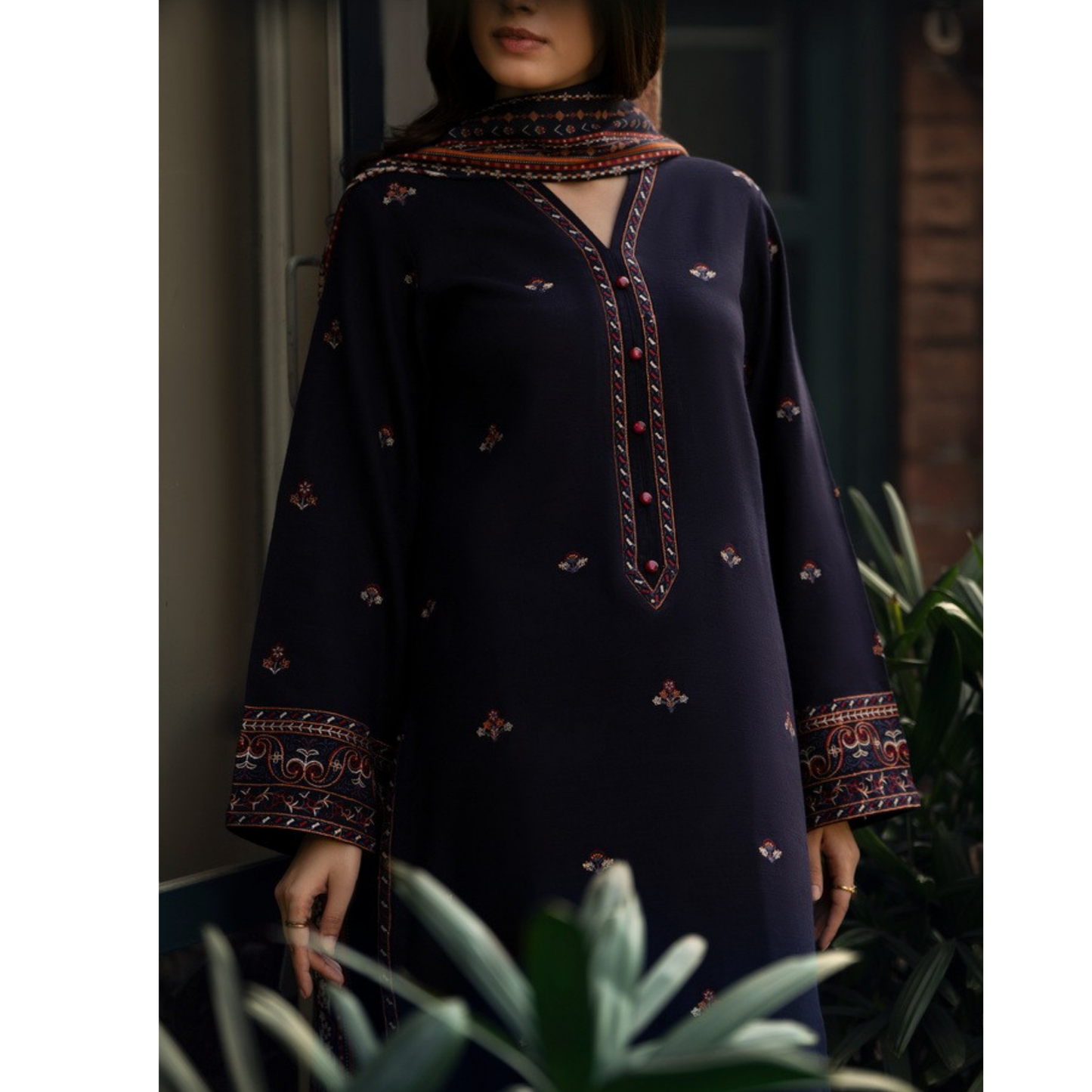 UCA-33 "Shadows" Embroidered Khaddar with Wool Shawl Winter Collection by Casuallite