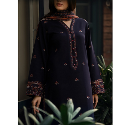 UCA-33 "Shadows" Embroidered Khaddar with Wool Shawl Winter Collection by Casuallite