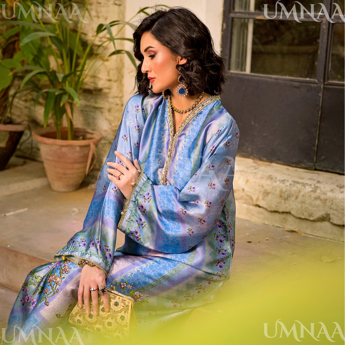 UA-160 Printed Silk kaftan Style long Maxi 1 PC  | Ready to wear | Umnaa