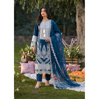 UB-02 3 Pc Embroidered Linen Dress With Embroidered Chiffon Dupatta  By UB