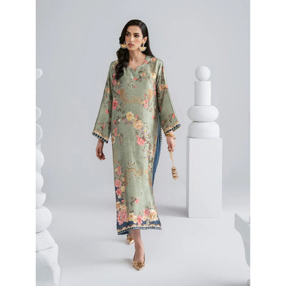 UAL-08 Printed Silk Kaftan with Trouser 2 Pc Set | Ally's