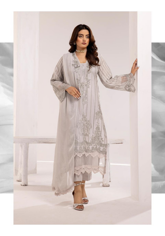 Pale Silver Embroidered Chikenkari Lawn 3 Pc Dress |SIMRANS