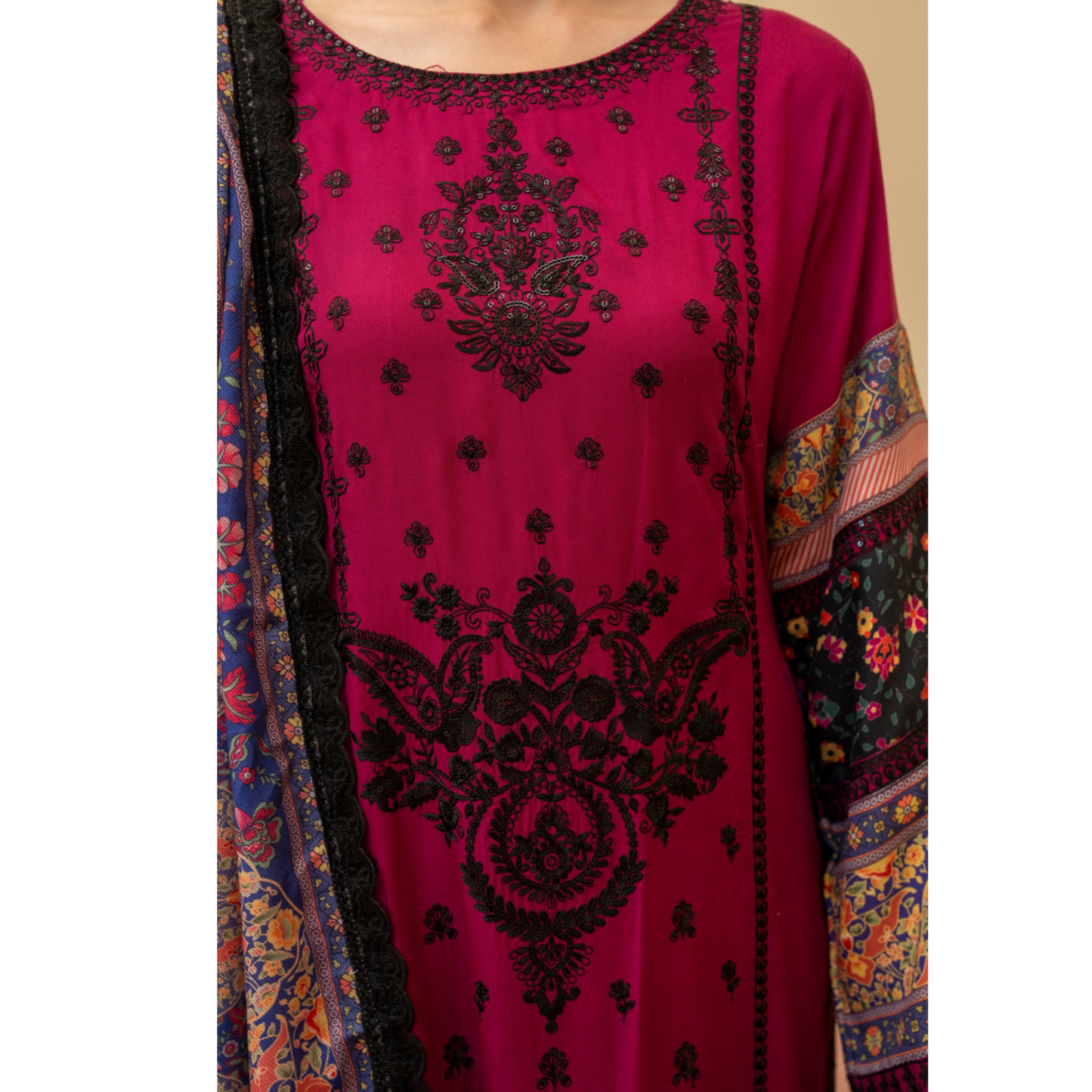 (Rose Red) 3 Pc Ready to Wear Embroidered Printed Collection | Karma Collection | UMKC0803