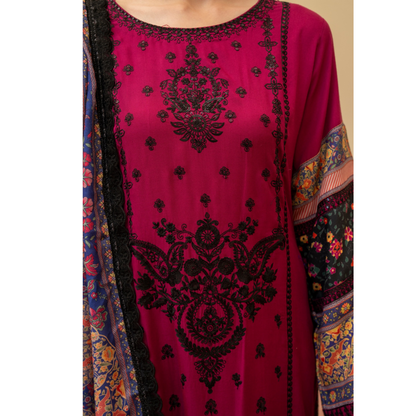 (Rose Red) 3 Pc Ready to Wear Embroidered Printed Collection | Karma Collection | UMKC0803