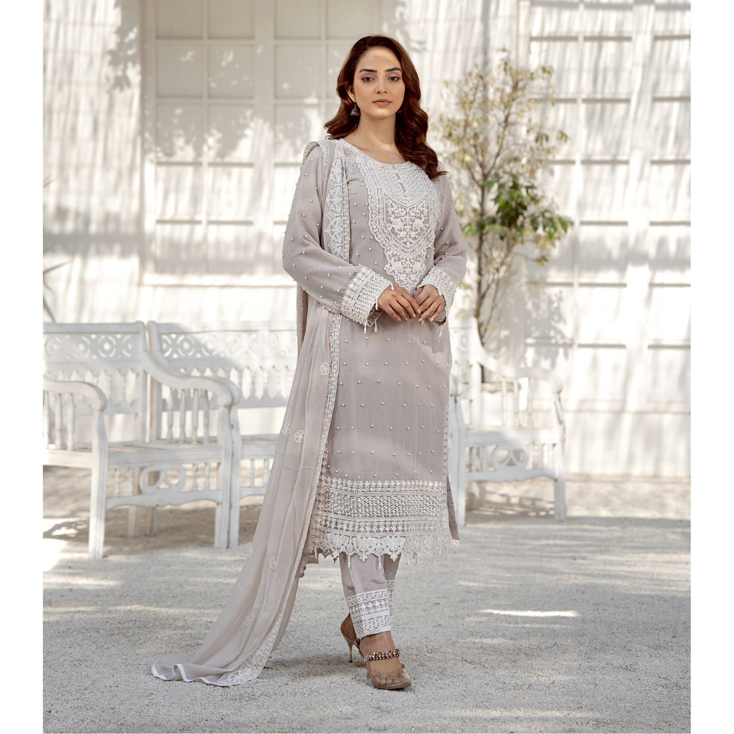 UMRZ-40 Luxury Handwork Embroidered Dress with Chiffon Dupatta 3 Pc |Ready to Wear| Rangz