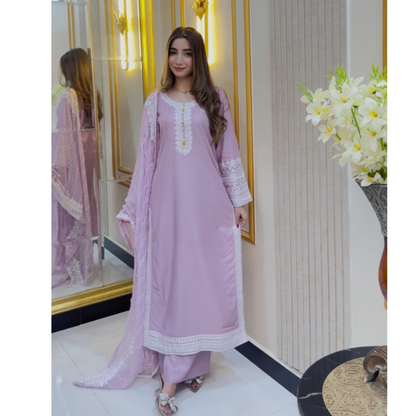 UA-47 Embroidered Linen with Chiffon Duppata Pc Dress | Ready to wear | UMNAA