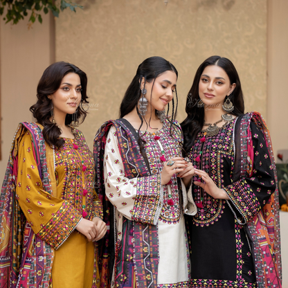 KC-1433 Embroidered Cambric Cotton Farshi Shalwar Kameez Ready to Wear 3 Pc - Karma Collection