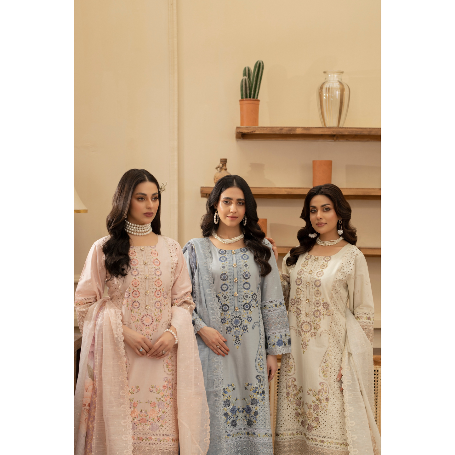 KC-1434 Embroidered Chikenkari Cambric Cotton Dress Ready to Wear 3 Pc - Karma Collection