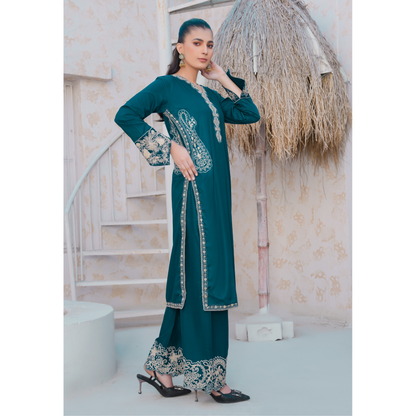 U-71 Embroidered Linen with Pockets 2 Pc Co Ord Set Dress | Ready to wear | UMNAA
