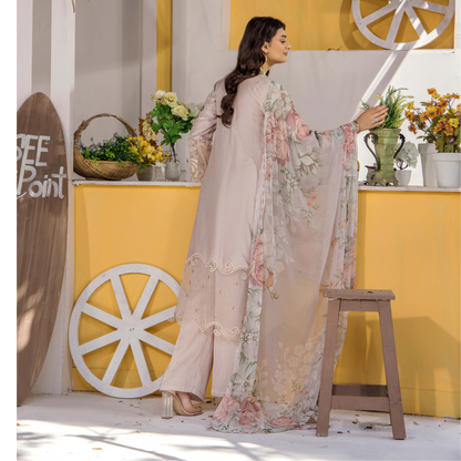 Floral Embroidered Viscose Linen 3 Pc Pakistani Dress | Ready to wear | Traditional Thread