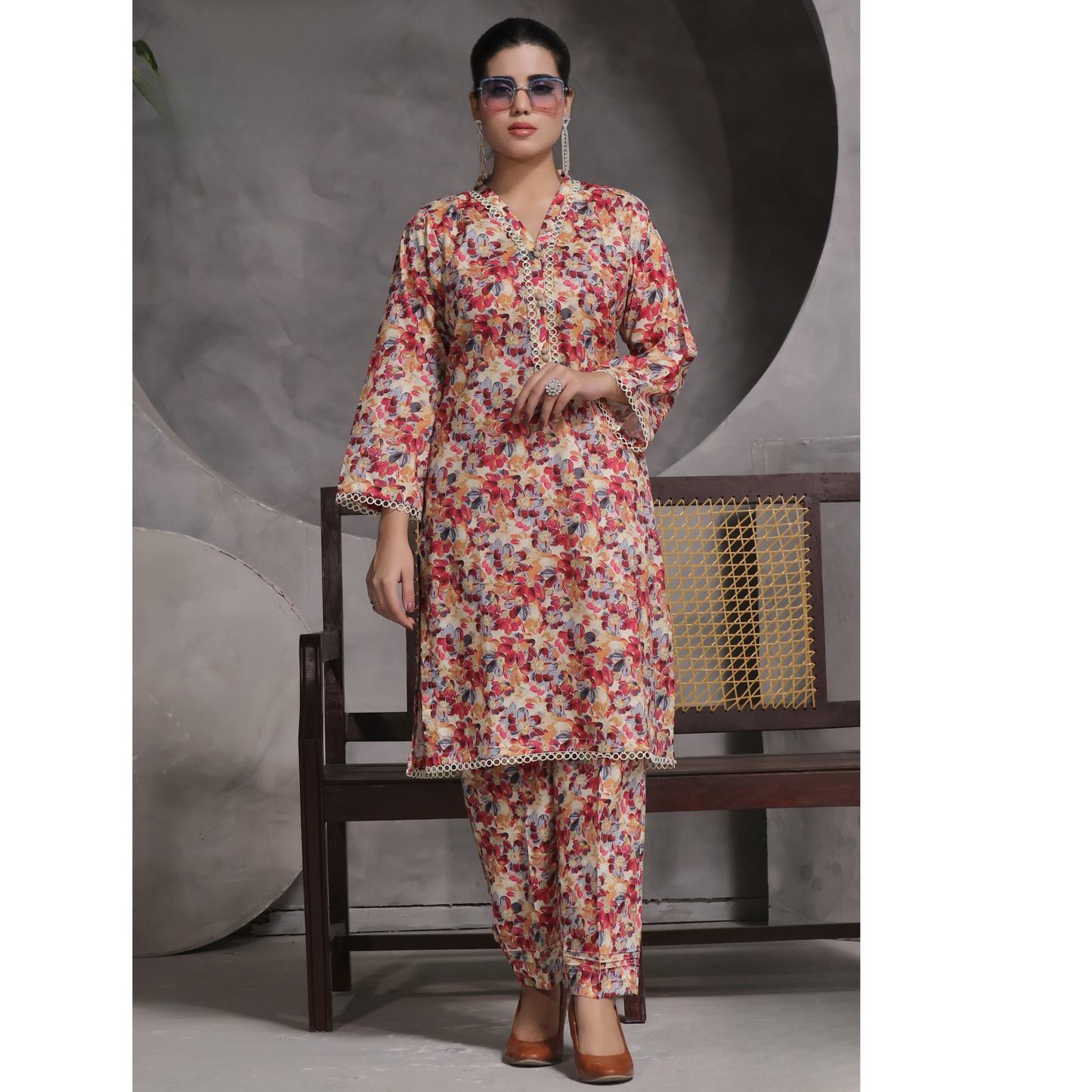 2 Pc Ready to wear Printed Lawn Co-Ords Dress - Saphron