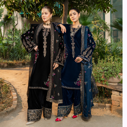 F-490 "Sehar" Luxury Embroidered Velvet Dress by Karma Collection