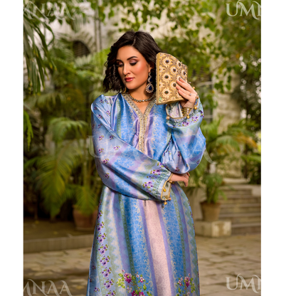 UA-160 Printed Silk kaftan Style long Maxi 1 PC  | Ready to wear | Umnaa