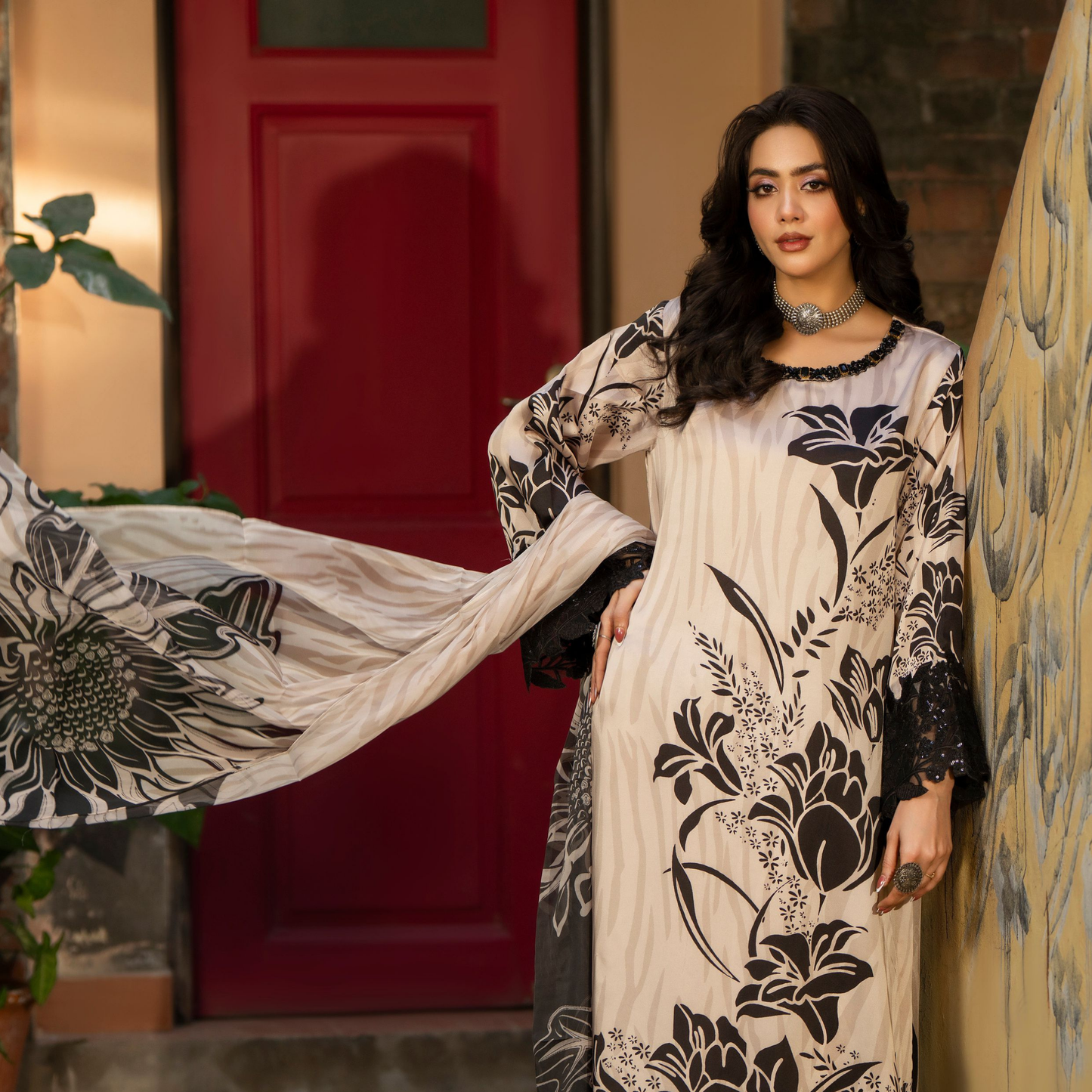 "Eliana" Embroidered Printed Shamooz Silk by Karma Collection | Asian Clothes | Eid