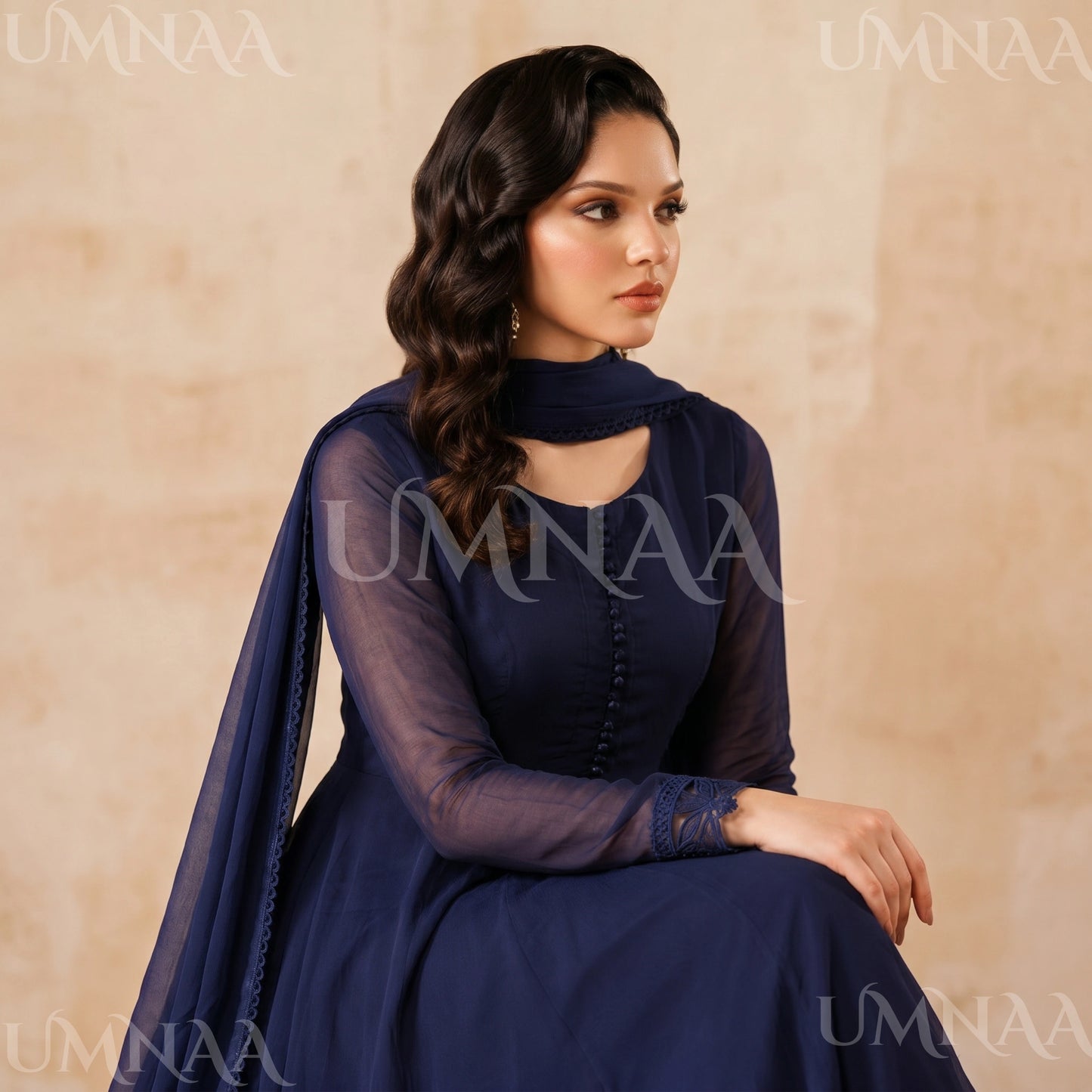 UA-204 Luxury Embroidered Chiffon Frock Collection 3 Pc | Ready to Wear | Umnaa
