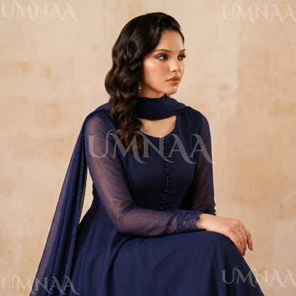 UA-204 Luxury Embroidered Chiffon Frock Collection 3 Pc | Ready to Wear | Umnaa