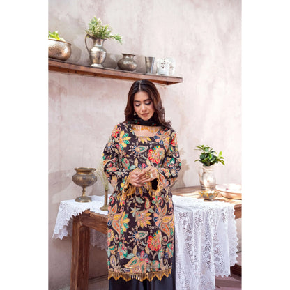 UA-225 Trendy Indian Armani Silk 3 Piece Suit by Umnaa | Embroidered Kameez with Shamoos Silk Shararah & Apple Silk Dupatta | Festive & Party Wear