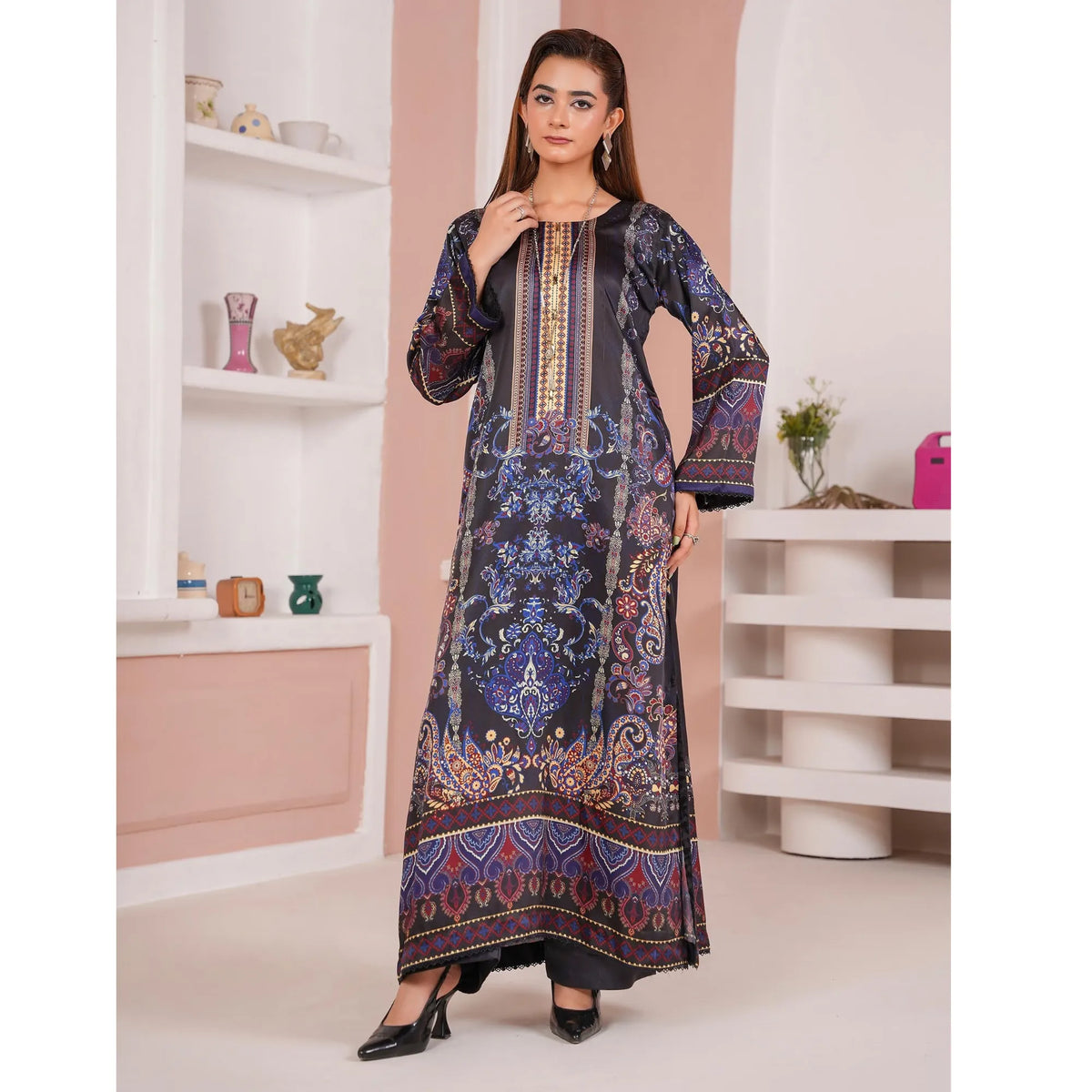 UA-312 Printed Shamooz Silk Printed Kaftan Style Co-Ord Set| Umnaa