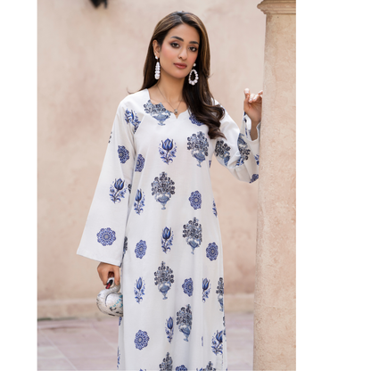 RA-33 Embroidered Lawn Long Kaftan Style 2 Piece Casual Summer Collection by Raniya.h