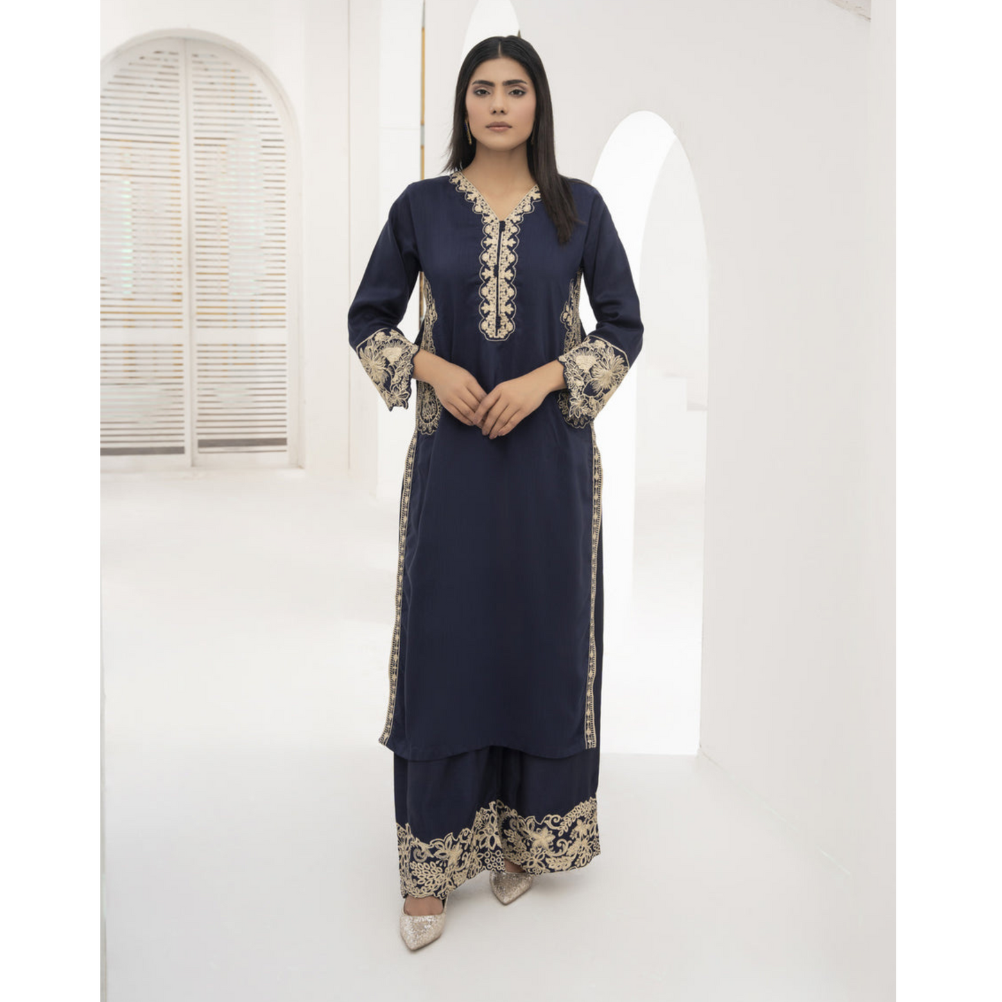 U-71 Embroidered Linen with Pockets 2 Pc Co Ord Set Dress | Ready to wear | UMNAA